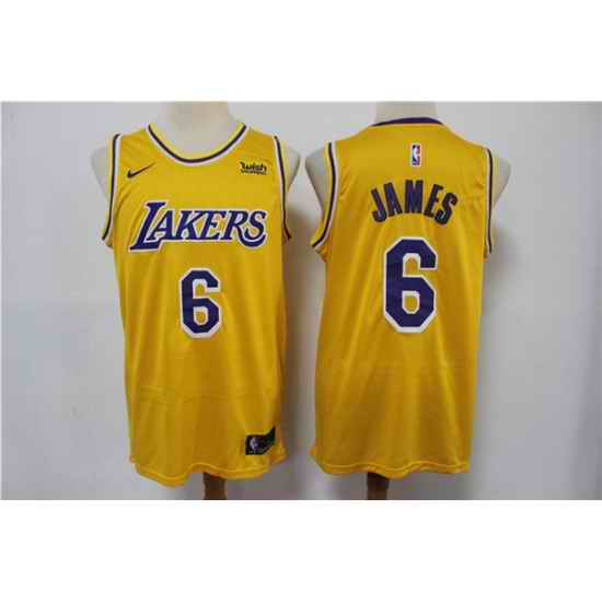 Men Los Angeles Lakers #6 LeBron James Yellow Stitched Basketball Jersey->houston rockets->NBA Jersey
