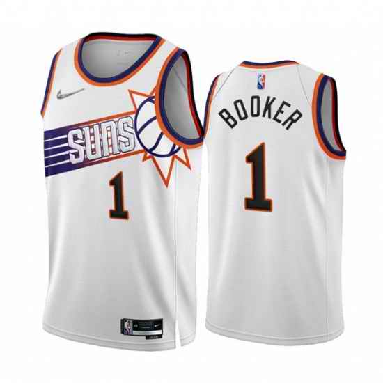 Men's Phoenix Suns #1 Devin Booker 2022-23 White 75th Anniversary Association Edition Stitched Jersey->phoenix suns->NBA Jersey