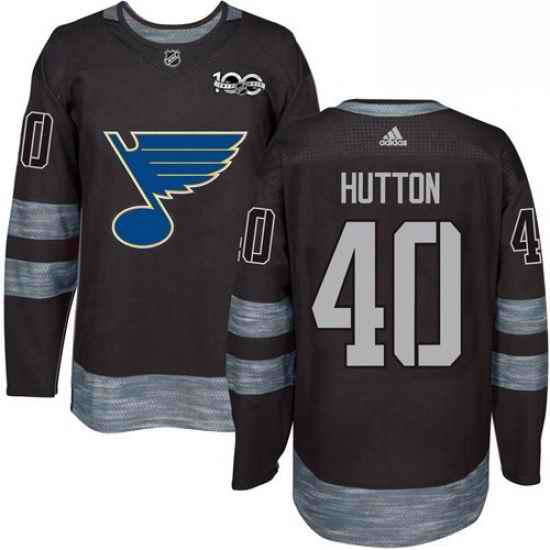 Mens Adidas St Louis Blues #40 Carter Hutton Authentic Black 1917 2017 100th Anniversary NHL Jersey->st.louis blues->NHL Jersey