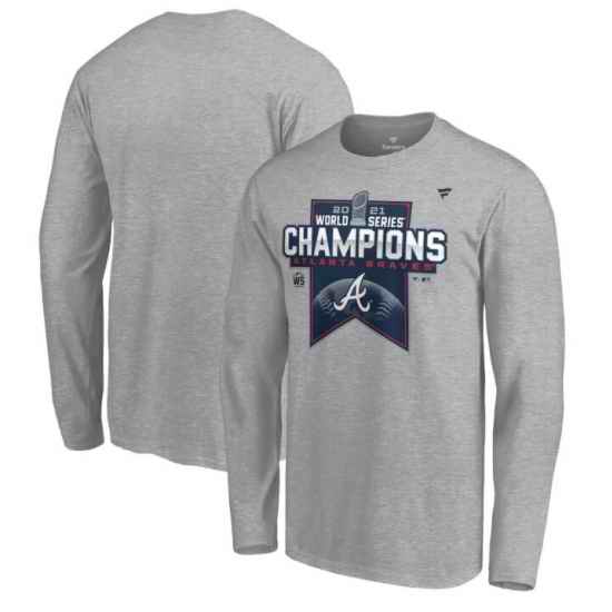 Atlanta Braves Fanatics Branded 2021 World Series Champions Locker Room Long Sleeve T-Shirt - Heathered Gray->2021 world series->MLB Jersey