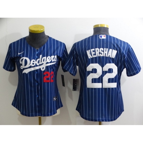 Women Los Angeles Dodgers #22 Clayton Kershaw Blue Stitched Baseball Jersey->women mlb jersey->Women Jersey