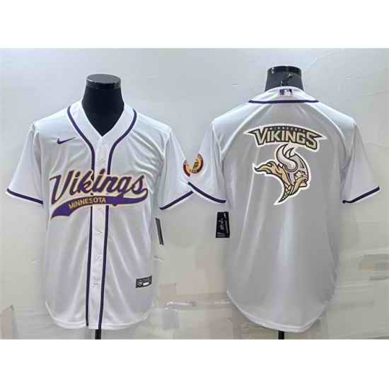 Men Minnesota Vikings White Team Big Logo With Patch Cool Base Stitched Baseball Jersey->minnesota vikings->NFL Jersey