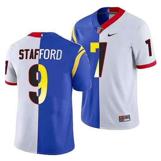 Men Los Angeles Rams X Georgia Bulldogs #9 Matthew Stafford White Royal Split Stitched Jerse->los angeles rams->NFL Jersey