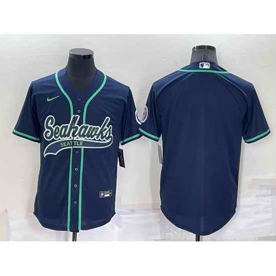 Men Seattle Seahawks Blank Navy Cool Base Stitched Baseball Jersey->carolina panthers->NFL Jersey