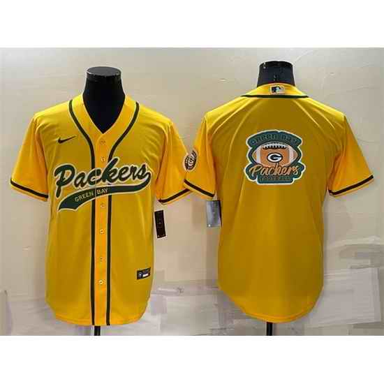 Men Green Bay Packers Yellow Team Big Logo With Patch Cool Base Stitched Baseball Jersey->las vegas raiders->NFL Jersey