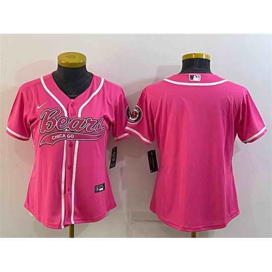 Women Chicago Bears Blank Pink With Patch Cool Base Stitched Baseball Jersey->women nfl jersey->Women Jersey