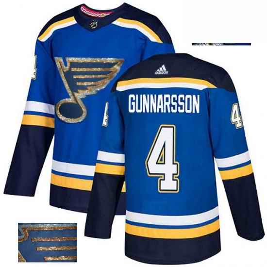 Mens Adidas St Louis Blues #4 Carl Gunnarsson Authentic Royal Blue Fashion Gold NHL Jersey->st.louis blues->NHL Jersey