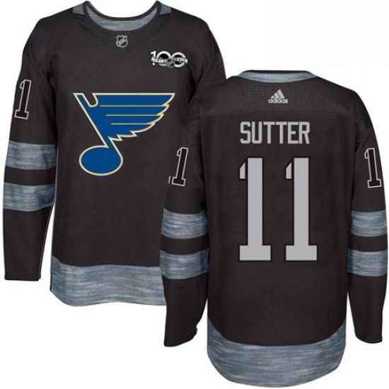 Mens Adidas St Louis Blues #11 Brian Sutter Authentic Black 1917 2017 100th Anniversary NHL Jersey->st.louis blues->NHL Jersey