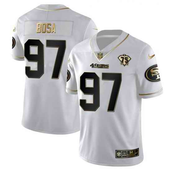 Men San Francisco 49ers #97 Nick Bosa White Gold 75th Anniversary Stitched Jersey->cincinnati bengals->NFL Jersey