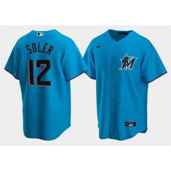 Men Miami Marlins #12 Jorge Soler Blue Cool Base Stitched jersey->miami marlins->MLB Jersey