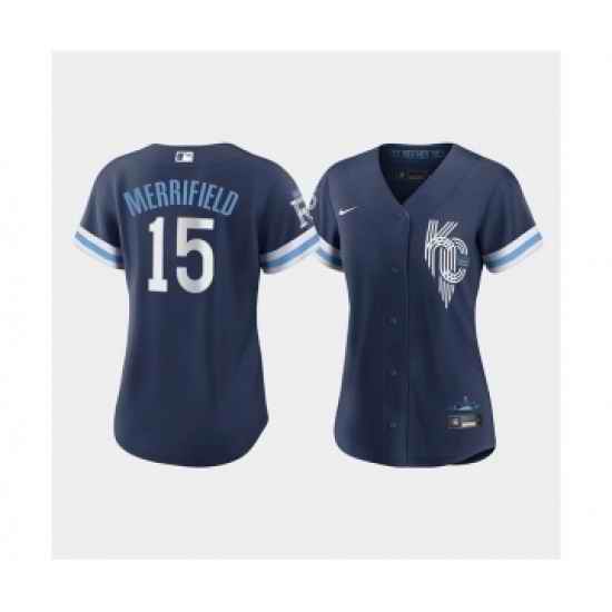 Women's Kansas City Royals #15 Whit Merrifield 2022 Navy City Connect Cool Base Stitched Jersey->women mlb jersey->Women Jersey