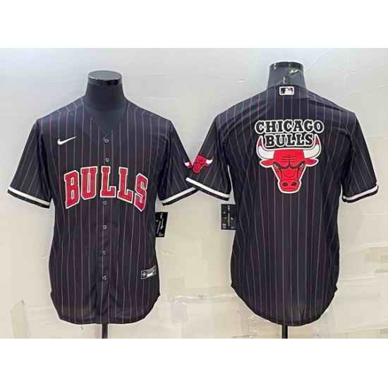Men Chicago Bulls Black Team Big Logo Cool Base Stitched Baseball Jersey->chicago bulls->NBA Jersey