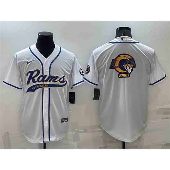 Men Los Angeles Rams White Team Big Logo With Patch Cool Base Stitched Baseball Jersey->minnesota vikings->NFL Jersey
