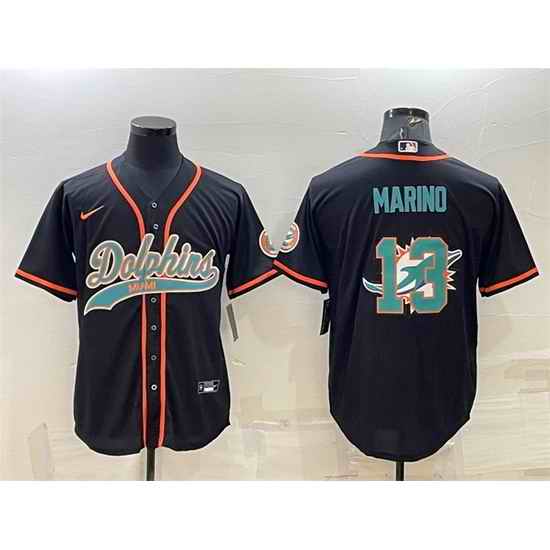 Men Miami Dolphins #13 Dan Marino Black Team Big Logo With Patch Cool Base Stitched Baseball Jersey->miami dolphins->NFL Jersey