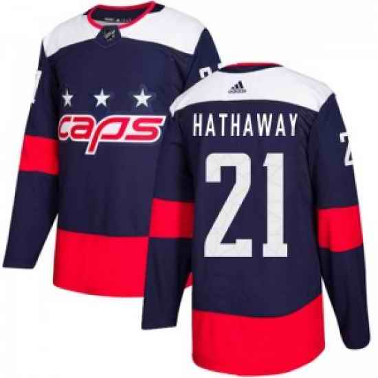 Men Washington Capitals #21 Garnet Hathaway Adidas Authentic 2018 Stadium Series Jersey   Navy Blue->washington capitals->NHL Jersey