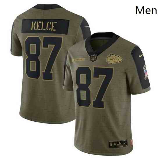 Men's Kansas City Chiefs Travis Kelce Nike Olive 2021 Salute To Service Limited Player Jersey->las vegas raiders->NFL Jersey