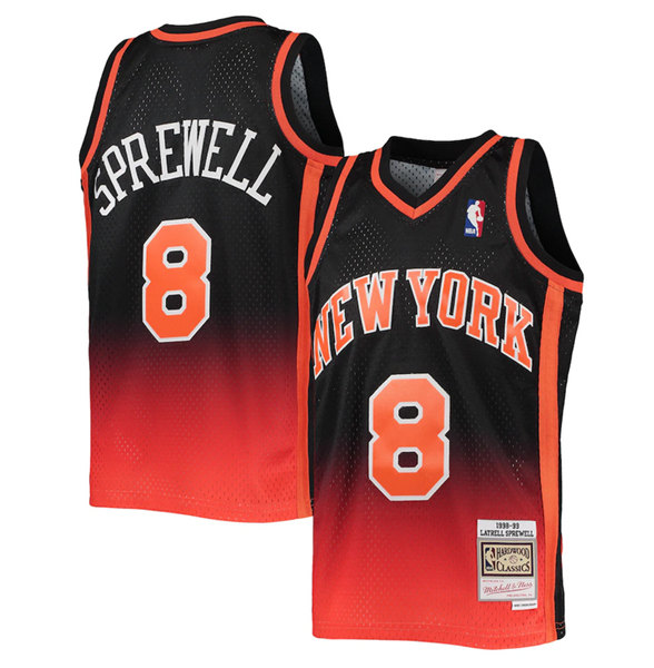 Men's New Yok Knicks #8 Latrell Sprewell 1998/99 Orange/Black Throwback Stitched Jersey->new york knicks->NBA Jersey