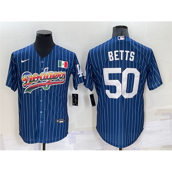Men Los Angeles Dodgers #50 Mookie Betts Navy Mexico Rainbow Cool Base Stitched Baseball Jersey->los angeles dodgers->MLB Jersey