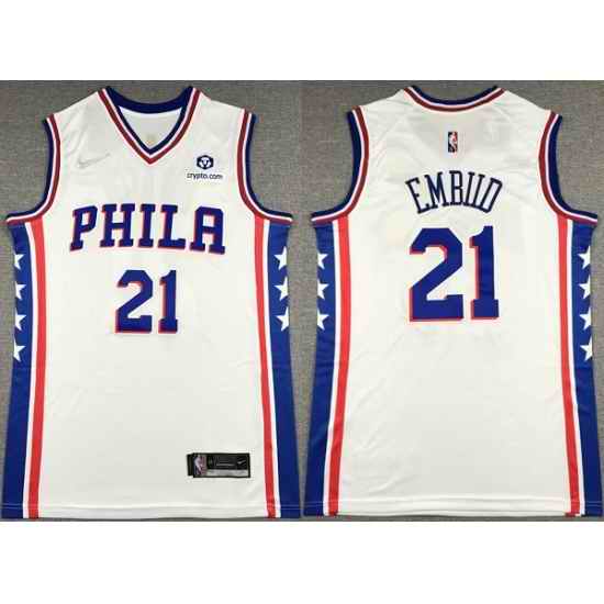 Men's Philadelphia 76ers #21 Joel Embiid White 75th Anniversary Association Edition Swingman Stitched Jersey->philadelphia 76ers->NBA Jersey