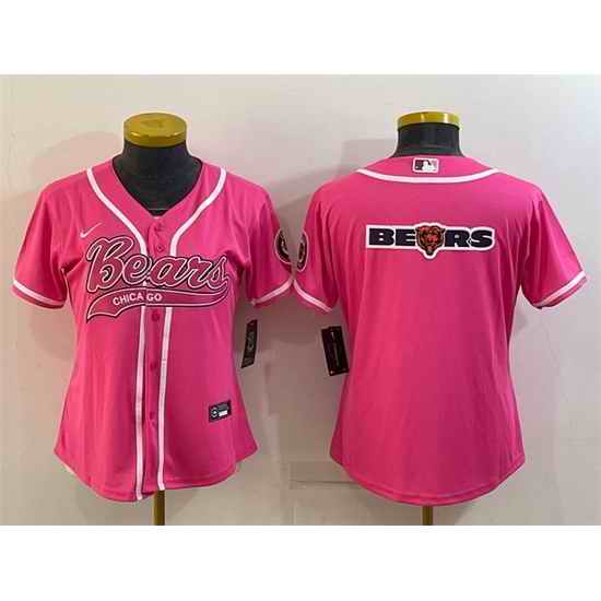 Women Chicago Bears Pink Team Big Logo With Patch Cool Base Stitched Baseball Jersey->women nfl jersey->Women Jersey
