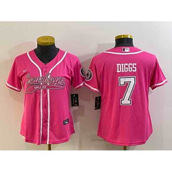 Women Dallas Cowboys #7 Trevon Diggs Pink With Patch Cool Base Stitched Baseball Jersey->women nfl jersey->Women Jersey