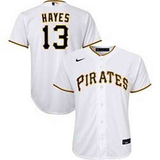 Youth Pirates #13 Ke 27Bryan Hayes White Home Jersey->youth mlb jersey->Youth Jersey