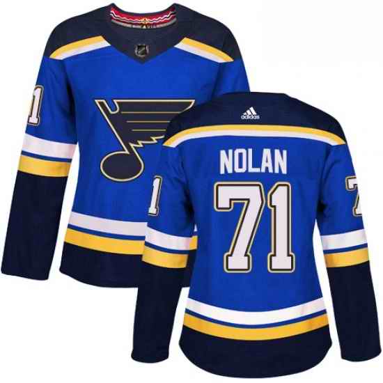 Womens Adidas St Louis Blues #71 Jordan Nolan Authentic Royal Blue Home NHL Jersey->women nhl jersey->Women Jersey