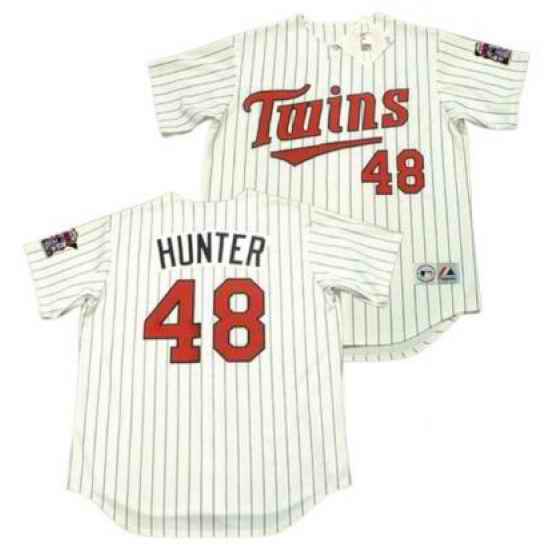 Men Twins Torii Hunter White Pinstripe Stitched MLB Jersey->minnesota twins->MLB Jersey