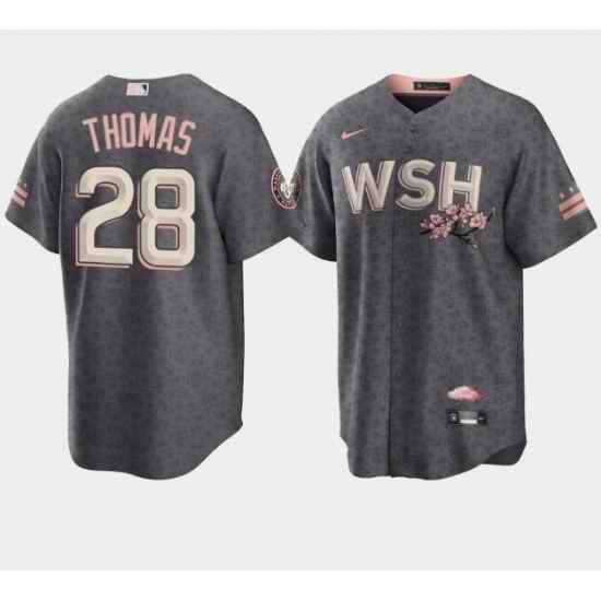 Men Washington Nationals #28 Lane Thomas 2022 Grey City Connect Cherry Blossom Cool Base Stitched jersey->washington nationals->MLB Jersey