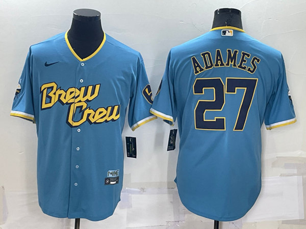 Men's Milwaukee Brewers #27 Willy Adames 2022 Powder Blue City Connect Cool Base Stitched Jersey->milwaukee brewers->MLB Jersey