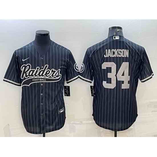 Men Las Vegas Raiders #34 Bo Jackson Black With Patch Cool Base Stitched Baseball Jersey->las vegas raiders->NFL Jersey