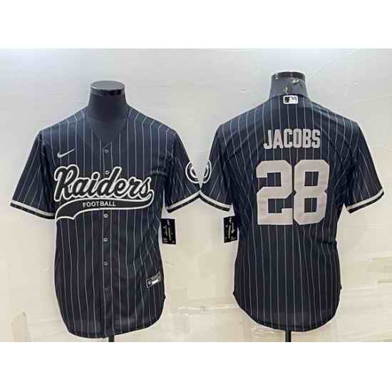 Men Las Vegas Raiders #28 Josh Jacobs Black With Patch Cool Base Stitched Baseball Jersey->las vegas raiders->NFL Jersey