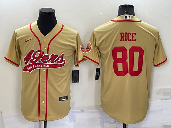Men's San Francisco 49ers #80 Jerry Rice Gold Cool Base Stitched Baseball Jersey->san francisco 49ers->NFL Jersey
