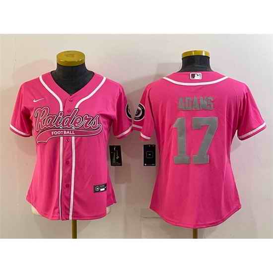 Women Las Vegas Raiders #17 Davante Adams Pink Silver With Patch Cool Base Stitched Baseball Jersey->women nfl jersey->Women Jersey