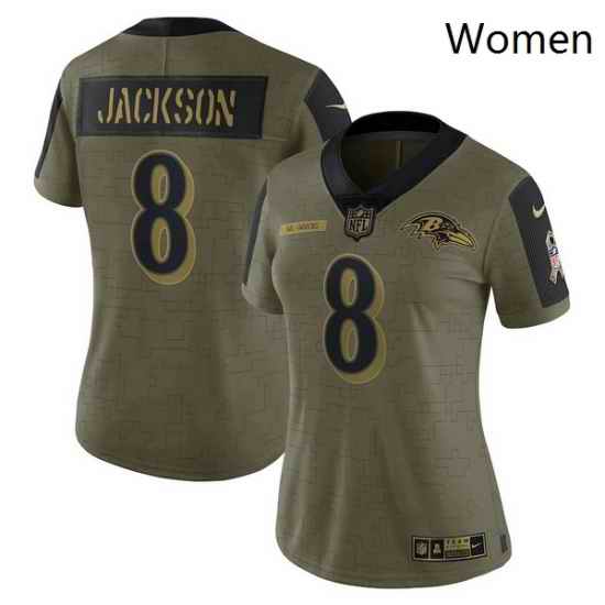 Women's Baltimore Ravens Lamar Jackson Nike Olive 2021 Salute To Service Limited Player Jersey->women nfl jersey->Women Jersey