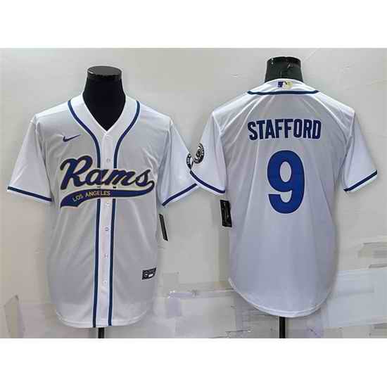 Men Los Angeles Rams #9 Matthew Stafford White With Patch Cool Base Stitched Baseb->las vegas raiders->NFL Jersey