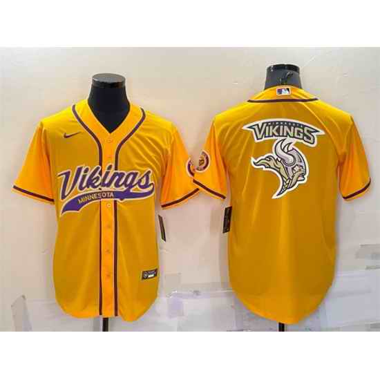Men Minnesota Vikings Gold Team Big Logo With Patch Cool Base Stitched Baseball Jersey->minnesota vikings->NFL Jersey