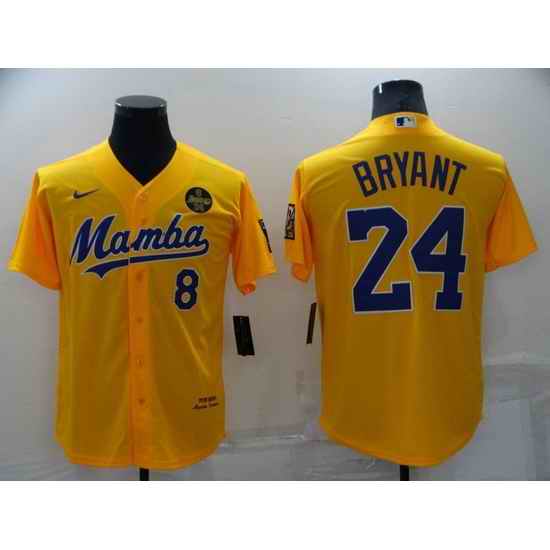 Men Los Angeles Dodgers Front #8 Back 24 Kobe Bryant  Mamba Yellow Cool Base Stitched jersey->los angeles dodgers->MLB Jersey