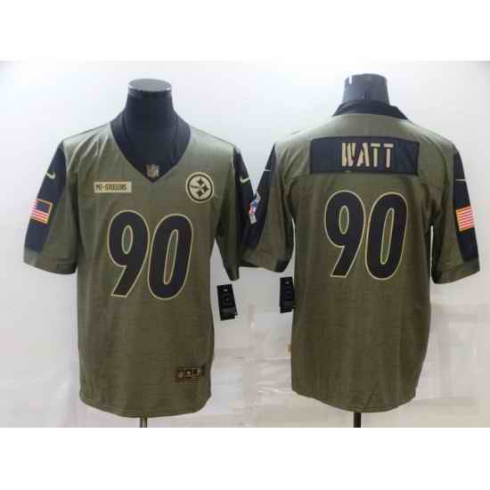 Men Pittsburgh Steelers T.J. Watt Nike Olive 2021 Salute To Service Limited Player Jersey->green bay packers->NFL Jersey