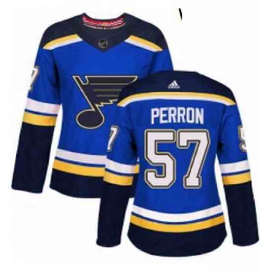 Womens Adidas St Louis Blues #57 David Perron Authentic Royal Blue Home NHL Jersey->women nhl jersey->Women Jersey