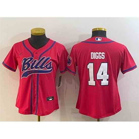 Women Buffalo Bills #14 Stefon Diggs Red With Patch Cool Base Stitched Baseball Jersey->women nfl jersey->Women Jersey