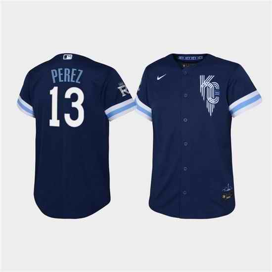 Youth Kansas City Royals #13 Salvador Perez 2022 Navy City Connect Stitched Baseball Jersey->youth mlb jersey->Youth Jersey