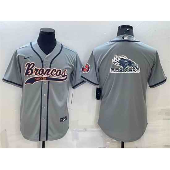 Men Denver Broncos Grey Team Big Logo With Patch Cool Base Stitched Baseball Jersey->cincinnati bengals->NFL Jersey