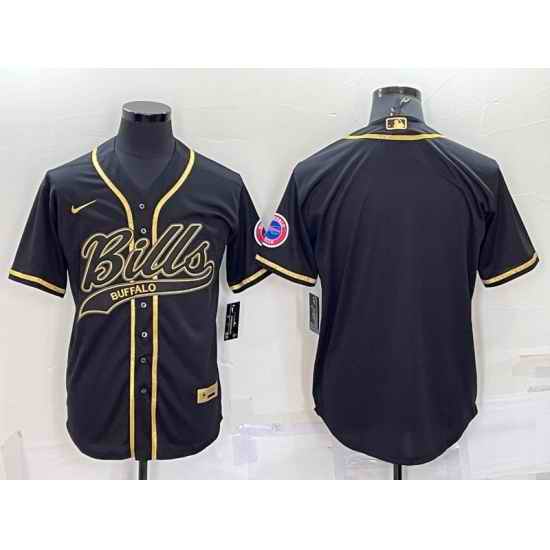 Men Buffalo Bills Blank Black Gold With Patch Cool Base Stitched Baseball Jersey->denver broncos->NFL Jersey