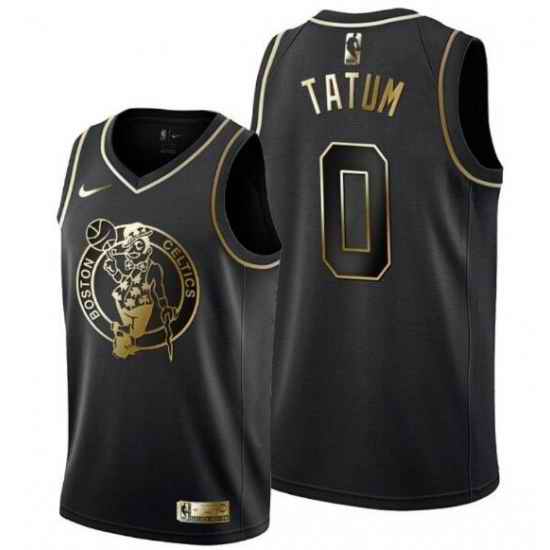 Men Boston Celtics #0 Jayson Tatum Black Gold Stitched Basketball Jersey->boston celtics->NBA Jersey