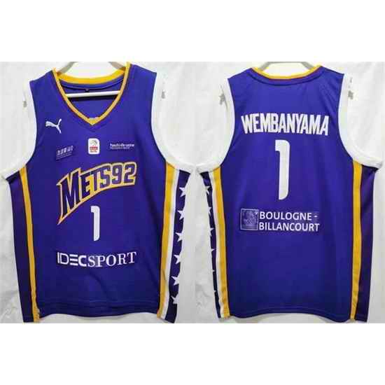 Men Boulogne Levallois Metropolitans 92 #1 Victor Wembanyama Purple Stitched Jersey->new york knicks->NBA Jersey