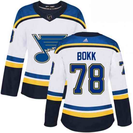 Womens Adidas St Louis Blues #78 Dominik Bokk Authentic White Away NHL Jersey->women nhl jersey->Women Jersey