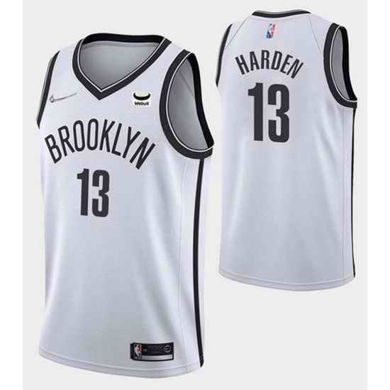 Men Brooklyn Nets #13 James Harden White 75th Anniversary Association Edition Stitched NBA Jersey->brooklyn nets->NBA Jersey