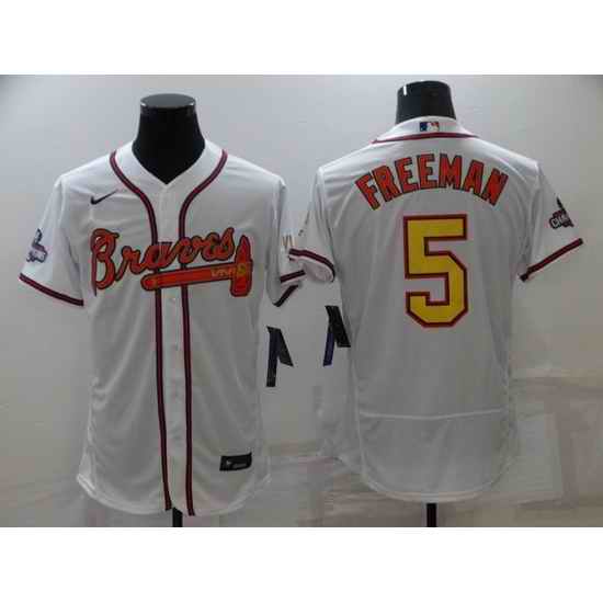 Men's Nike Atlanta Braves #5 Freddie Freeman White Gold Champions MLB Jersey->atlanta braves->MLB Jersey