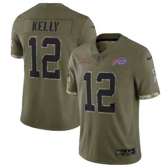 Men Buffalo Bills #12 Jim Kelly Olive 2022 Salute To Service Limited Stitched Jersey->buffalo bills->NFL Jersey
